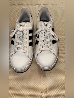 adidas White Sneakers with Black Stripes